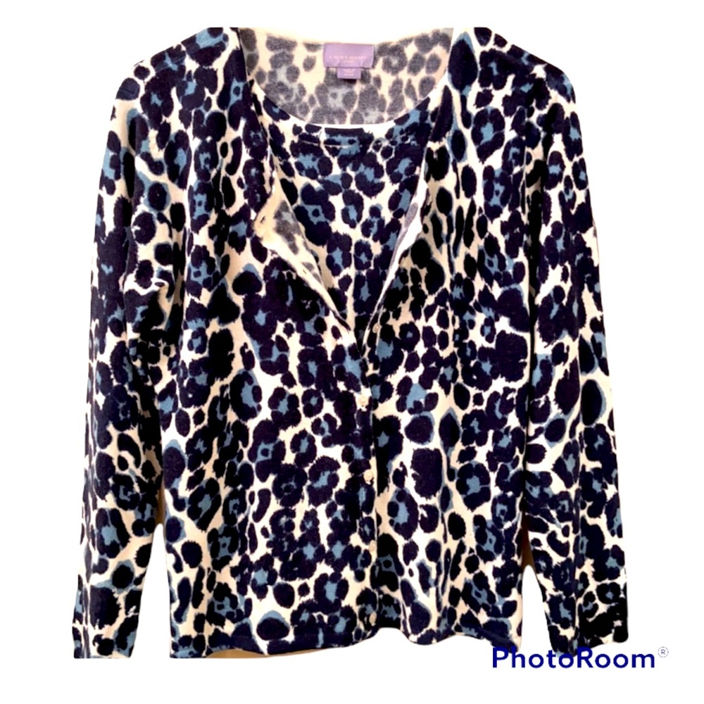 Laura Scott Petite 1 piece Cardigan and attached tank WM SZ M Petite Leopard 🐆